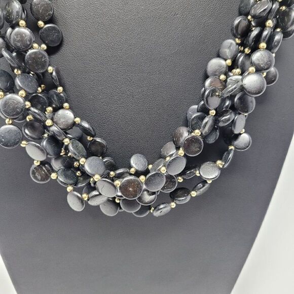 Vintage Chunky statement Mult Strand 26" Opera Necklace Black Seeds Tribal primi - Picture 2 of 9